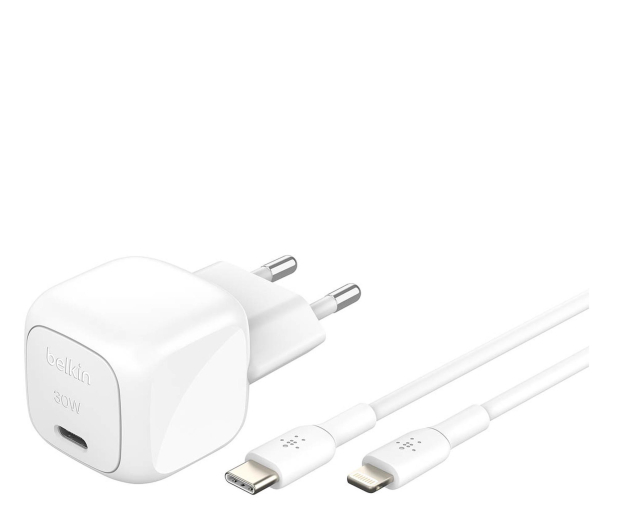Belkin Ładowarka USB-C PD 30W, mała, biała + kabel Lightning - 1363152 - zdjęcie